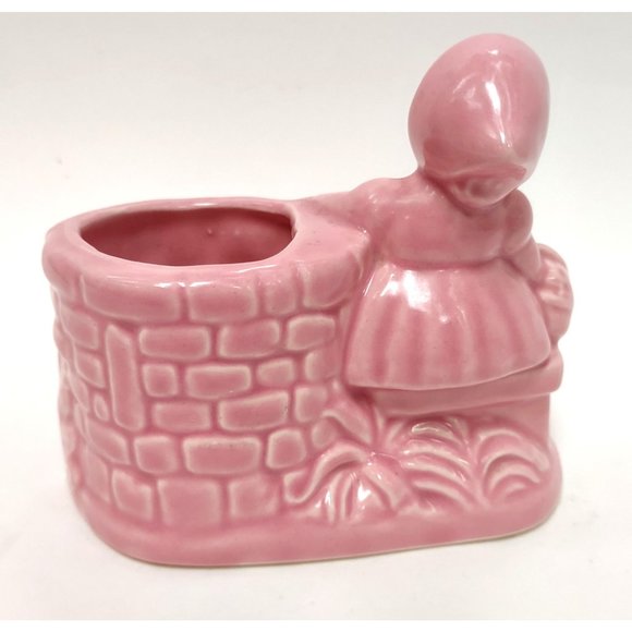 Planter Little Girl Well Flower Basket Vintage Chip 5 Inches Tall and Wide - Picture 4 of 6